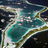 An aerial view of Diego Garcia island, one of the Chagos in the Indian Ocean.
