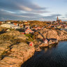 The old town and coastline of Lysekil, Sweden. 