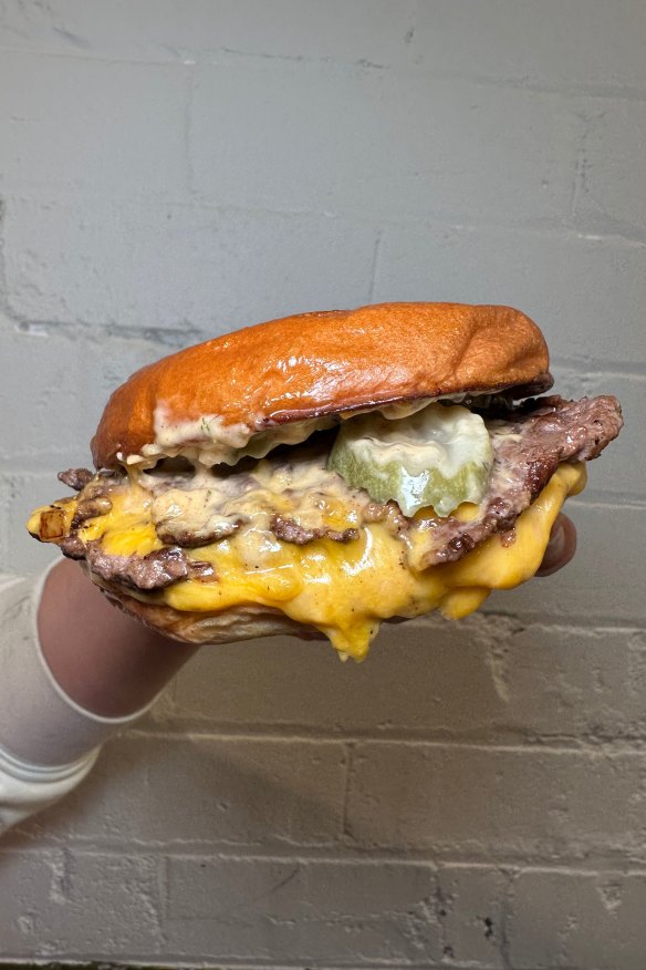 Self Raised Bread Shoppe’s weekend-only special is stacked with smashed beef, caramelised onions, pickles and house sauce.