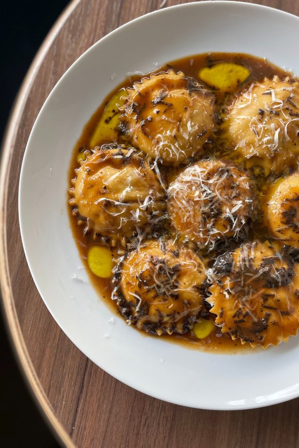 Ravioli of boudin blanc with Manjimup black truffles.