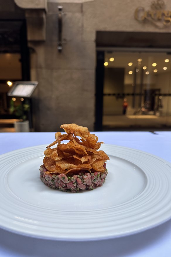 Beef tartare with capers, egg yolk and kipfler potato.