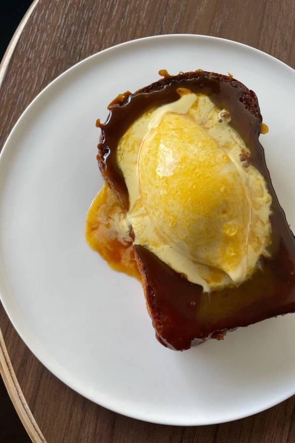 Pain perdu with chocolate caramel and passionfruit. 