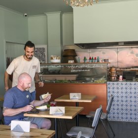 Inside the Persian kebab shop.