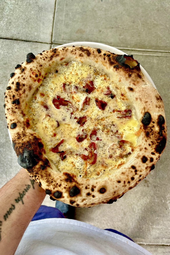 “Connie Carbone” carbonara pizza at Paesino Pizzeria in Keilor.