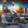 Moon Dog Wild West in Footscray, featuring the mechanical bull ridden by owners Josh Uljans (left) and Karl van Buuren.