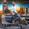 Moon Dog Wild West in Footscray, featuring the mechanical bull ridden by owners Josh Uljans (left) and Karl van Buuren.
