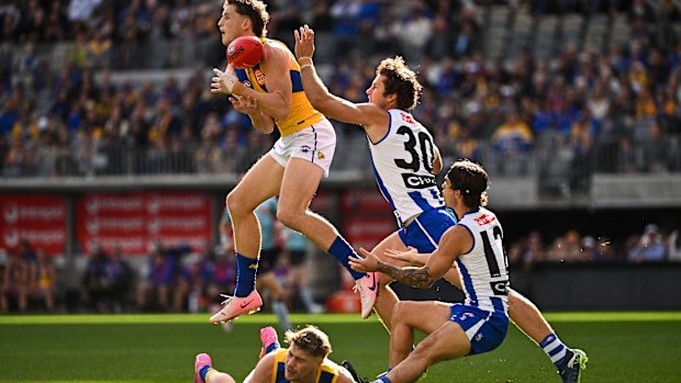 West Coast Eagle Jobe Shanahan turned his game around in the second half against the Kangaroos.
