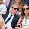 Hugh Grant with wife Anna Elisabet Eberstein. The actor was spotted dozing off at one point during the match.