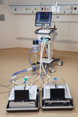 A ventilator split to support two patients.