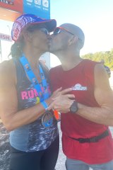 By your side: Rosie Spicer with her partner Travis ‘Trout’ Wayth after she finished the 2021 Noosa Ultraman.