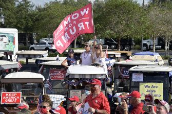 Trump supporters gather to listen to Vice-President Mike Pence at a rally in The Villages, Florida, on Saturday.