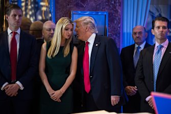 Eric, Ivanka, Donald and Donald jnr at a press conference at Trump Tower in New York in January, 2017. 