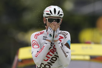 Ben O’Connor crosses the line in Tignes to win stage nine. 