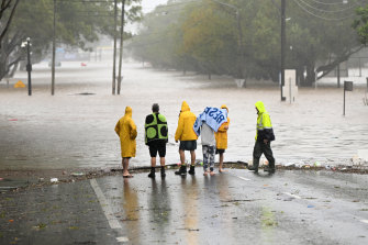 A flooded road in Lismore. 