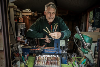 Peter Lucas, who hand-crafts pens in his shed for frontline workers.