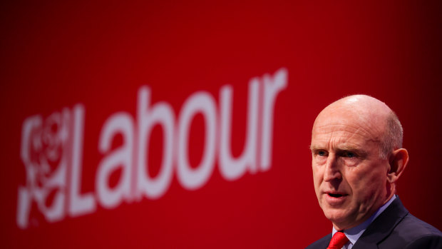John Healey, British shadow defence secretary, during his speech at the annual Labour Party conference in Brighton.