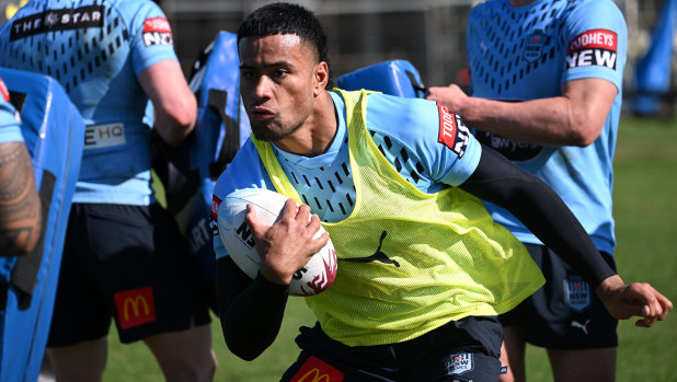 NSW Blues centre Stephen Crichton during a NSW training session ahead of Origin III.