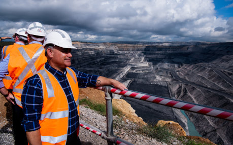 Mining Minister John Barilaro at the Ravensworth coal mine, north of Singleton, during the Upper Hunter byelection.