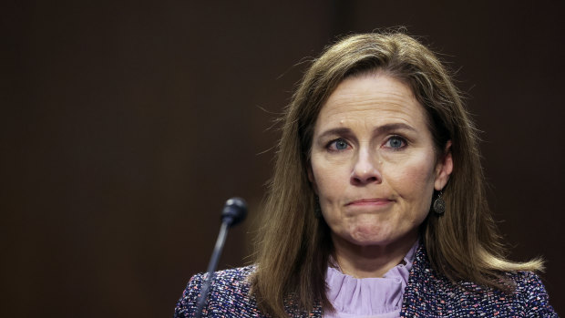 Supreme Court nominee Amy Coney Barrett after the third day of her confirmation hearings before the Senate Judiciary Committee on Capitol Hill in Washington.