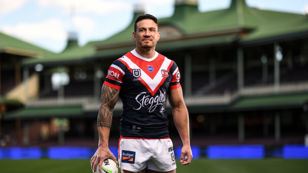 Sonny Bill Williams poses for a photo at the Sydney Cricket Ground before his first game back at the Roosters.