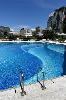 A dip in the hotel pool is a welcome escape from summer humidity.