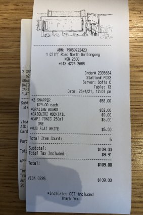  The bill at Diggies.