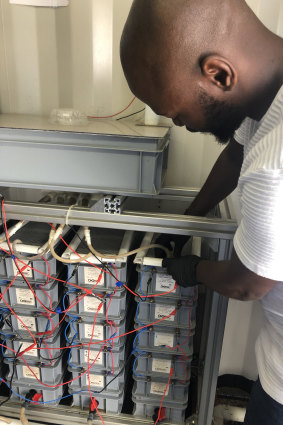 Engineer Lindelani Thaba tests prototypes of toilets at Thandanani settlement near Durban. 