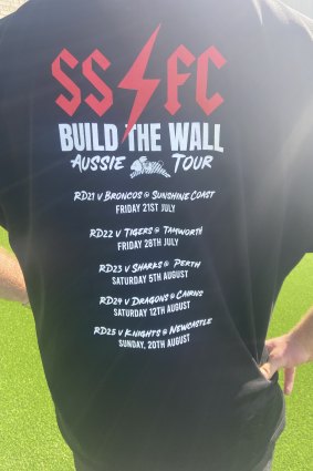 South Sydney’s “build the wall” tour T-shirt.
