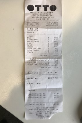 The bill for lunch at Otto