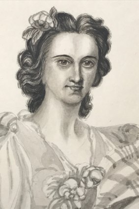A self-portrait of Charlotte Waring Atkinson from her 1848 sketchbook.