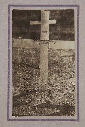The cross and the metal strip that was lost for 50 years on the beach grave where Vernon Murray was buried at Anzac Cove 