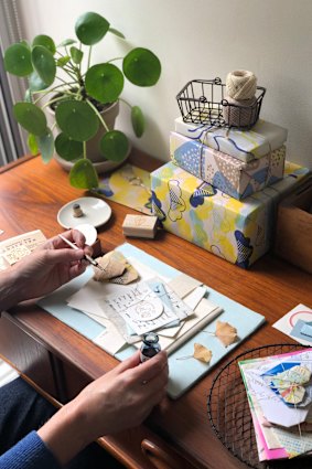 The writing desk of Michelle Mackintosh, an expert in the decorative elements of writing and packaging a letter.