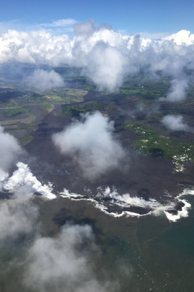 An aerial view of Hawaii's Big Island as Kilauea volcano erupts.