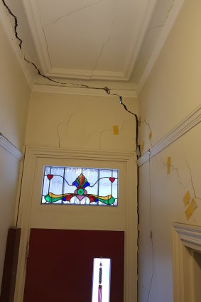 Cracks in Dr Angela Livingstone's home's interior entrance, hallway and front and middle bedrooms have been getting wider each year.