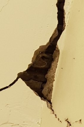 A large crack in Dr Angela Livingstone's West Melbourne home. 