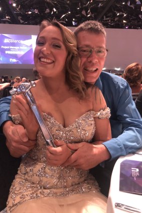 Taylor Perrin, with her dad John, at the NSW National Women in Construction Awards in Sydney.