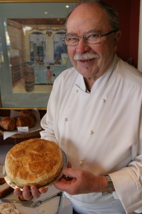 Michel Cattoen  with his duck pie at the Strudel Baron, Drummoyne, 2009.