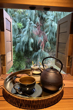 “Bed tea” is served through a wooden hatch every morning.