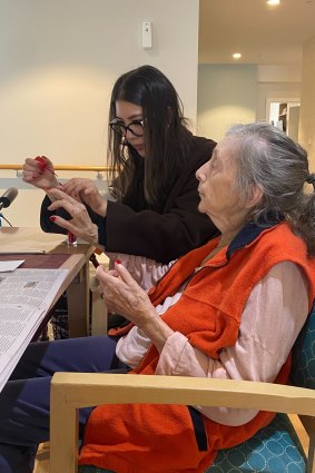 Painting Mama’s nails in the nursing home.