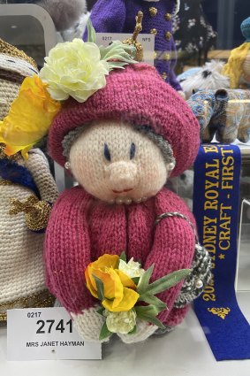 The knitted Queen Elizabeth II in the Arts and Crafts competition at the Royal Easter Show.