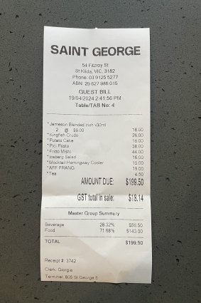 The bill at Saint George.