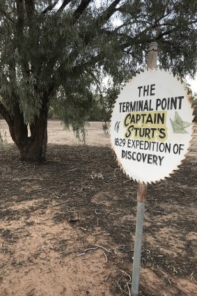 A historical marker on the road between Bourke and Tilba, near the town of Louth, shows the northern end of Charles Sturt's expedition in 1829. 