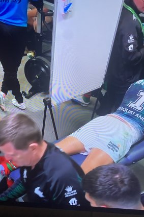 Latrell Mitchell’s calf was worked on throughout most of half-time on Friday night.