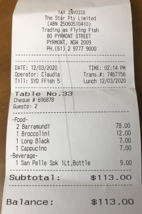 Bill for lunch with Ita Buttrose.