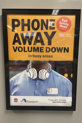 A “rail safety week” sign at North Sydney station.
