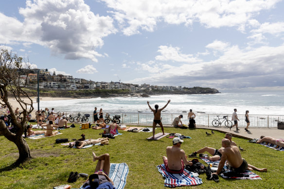 People soak up the sun at Bronte Beach on Monday ahead of the rain that is predicted from Wednesday onwards.