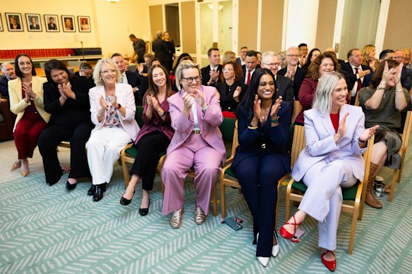 The Labor caucus meeting in Canberra on Friday. 