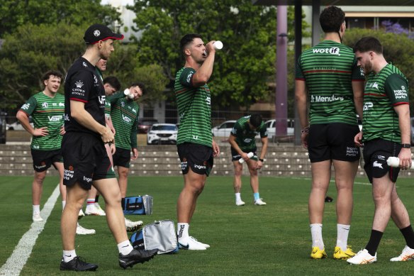 Around a dozen Souths players were put through a series of sprint drills at Redfern Oval.