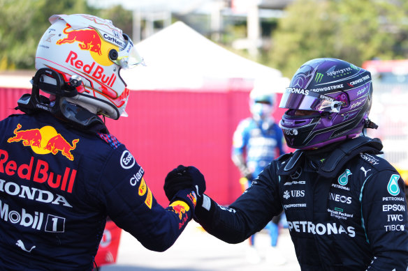 Max Verstappen congratulates Hamilton.