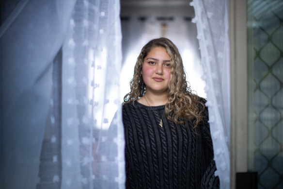 High school student Yasmin Sabawi, 18, at her family’s new home in Melbourne’s south-east.